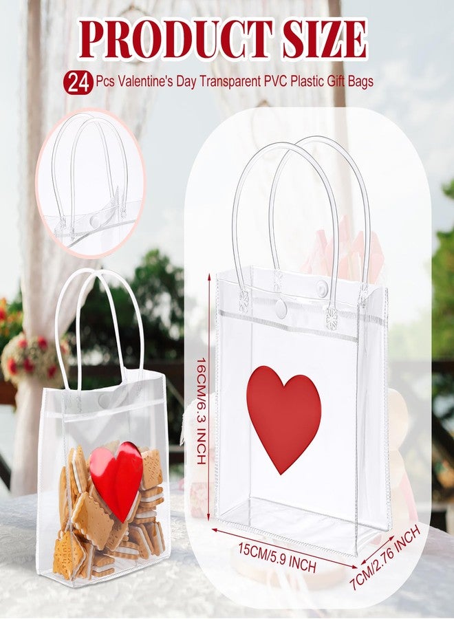 Glenmal 24 Pcs Valentine's Day Clear Gift Bags with Handle Transparent PVC Plastic Red Heart Love Reusable Shopping Tote Wrap Bags for Valentines Weddings - Image 2